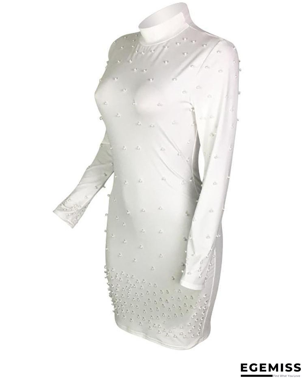 Beading Embellished Long Sleeve Bodycon Dress White Dresses | EGEMISS
