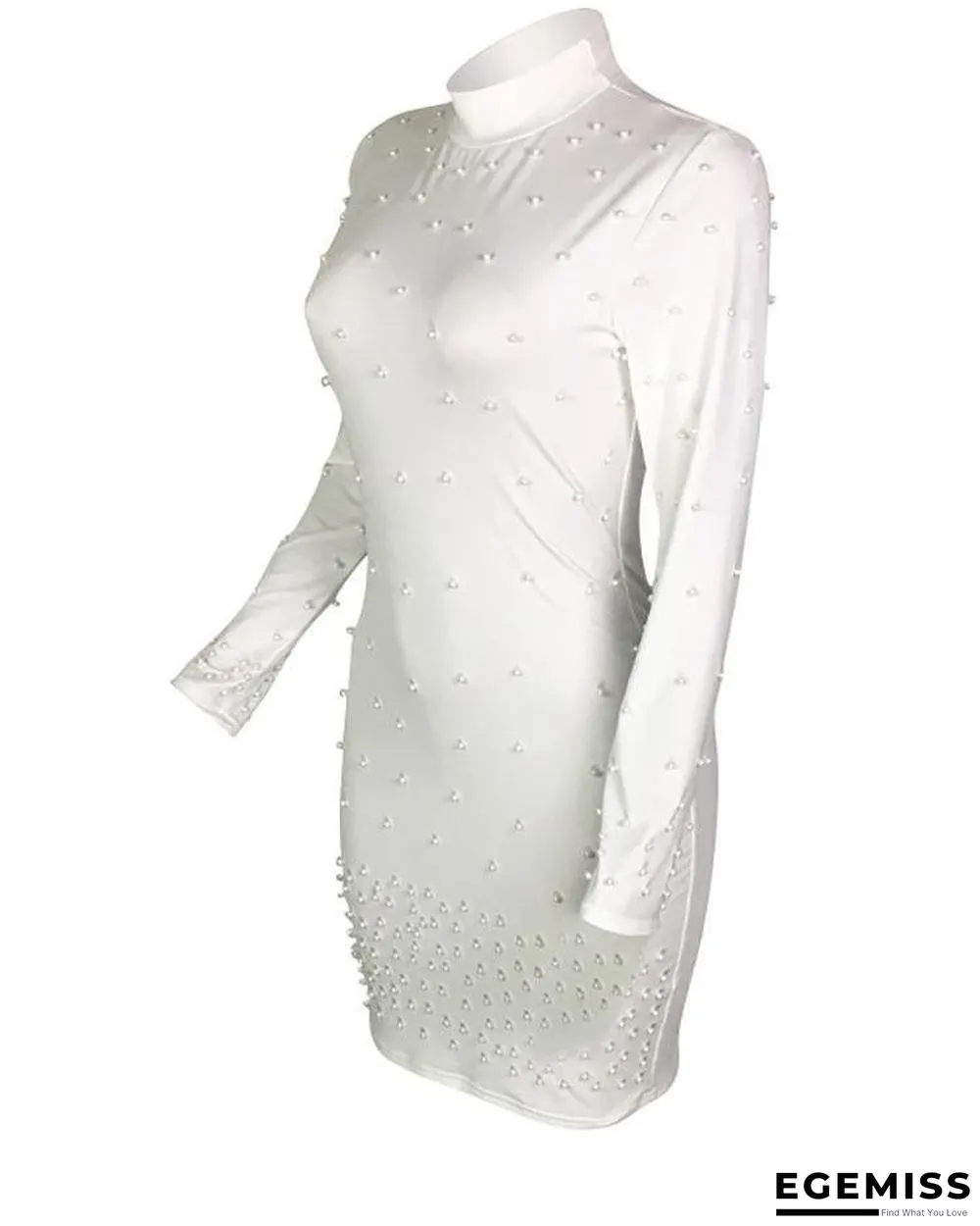 Beading Embellished Long Sleeve Bodycon Dress White Dresses | EGEMISS