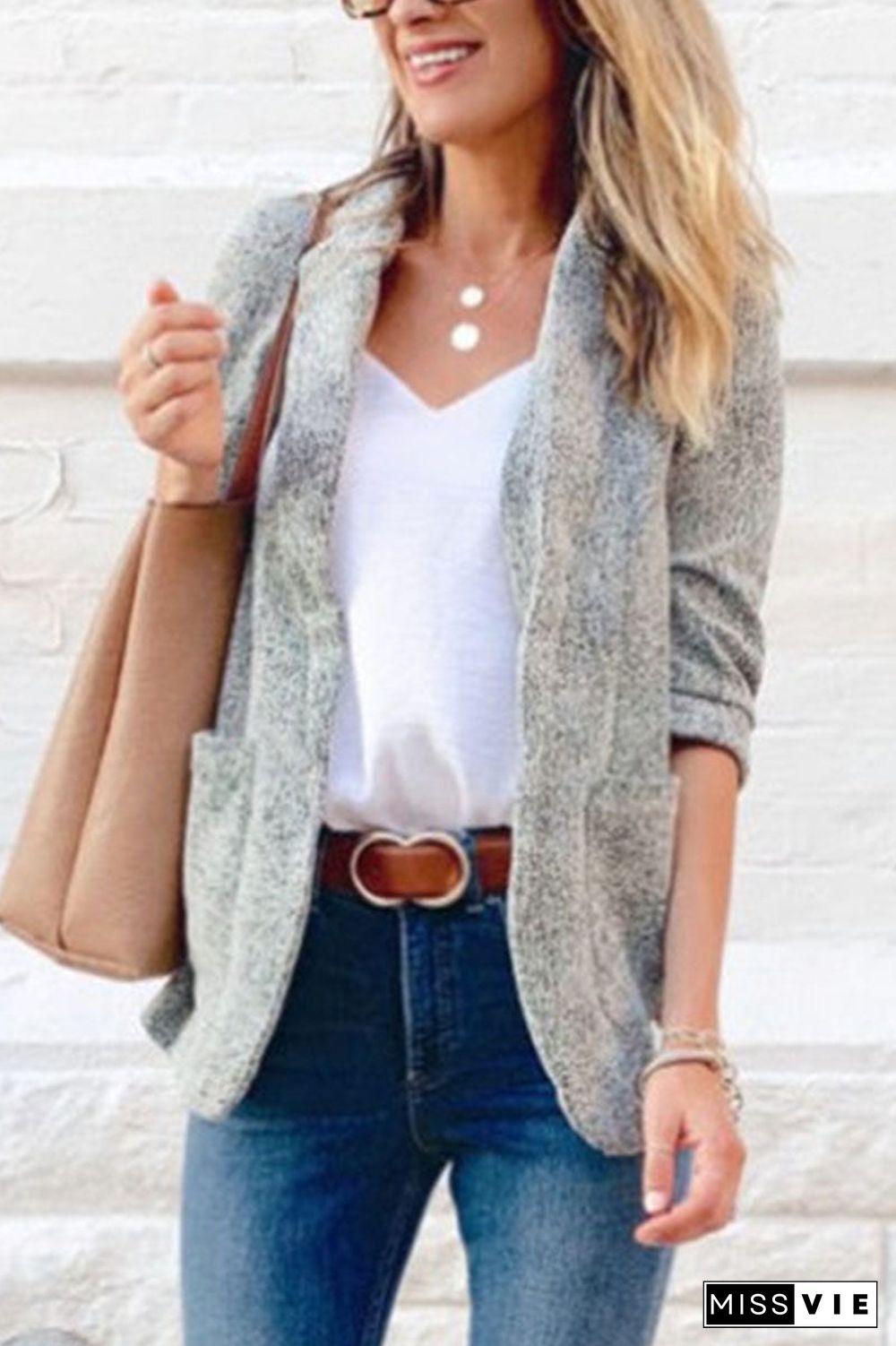 Fashion Work Street Patchwork Split Joint Turn-Back Collar Outerwear(3 Colors)