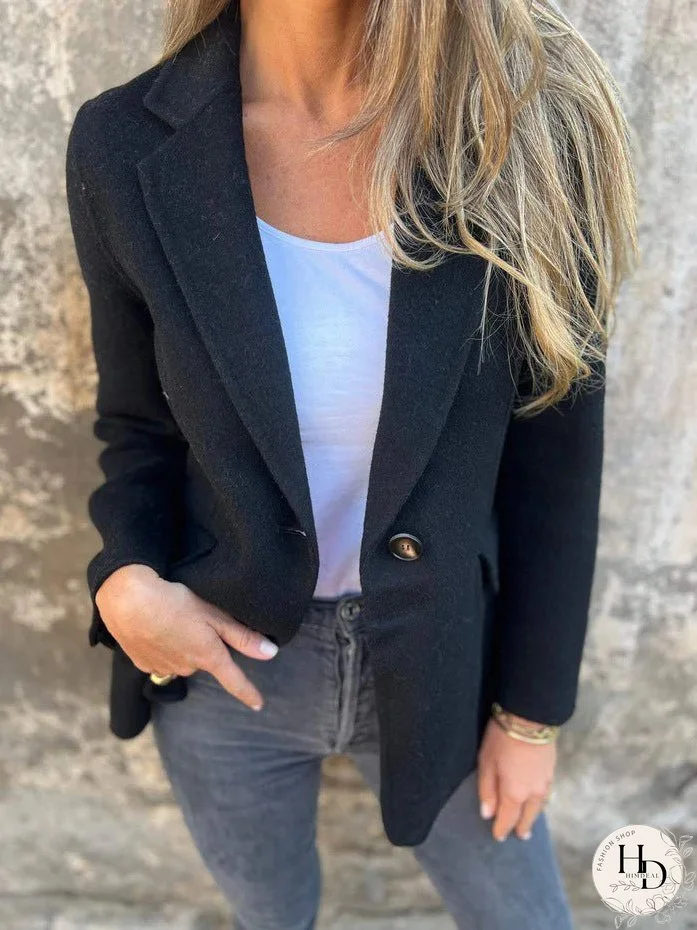 Stylish Casual Button Solid Color Wool Coats