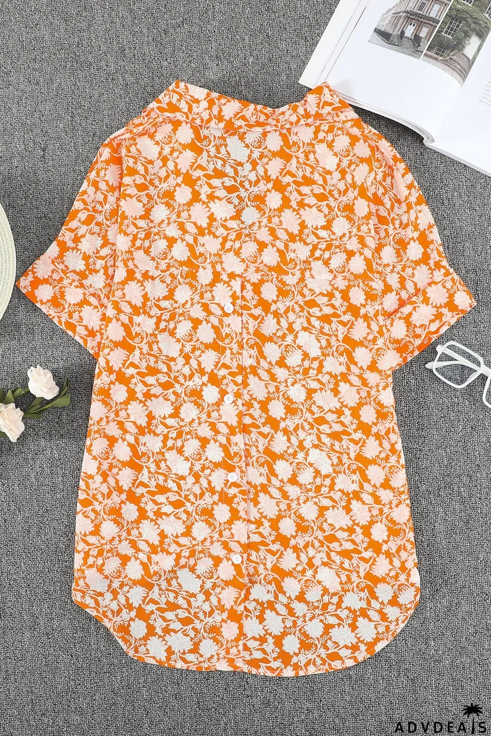 Dotted Print V Neck Drape Front Blouse