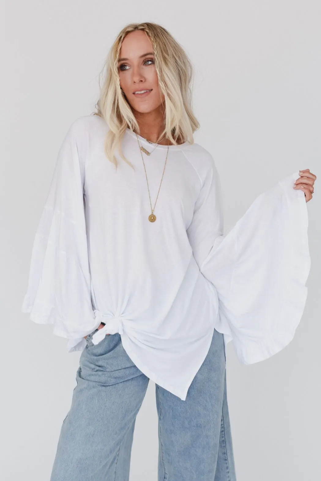 Bell Sleeve Baseball Tee - White