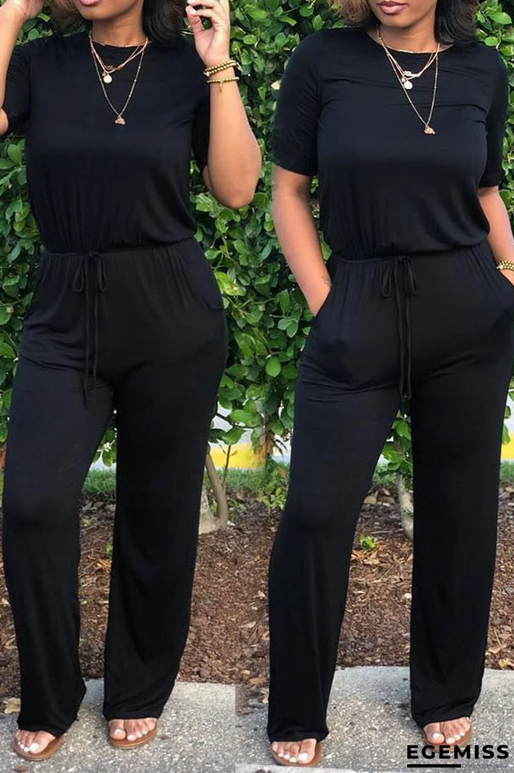 Black Casual One-piece Jumpsuits | EGEMISS