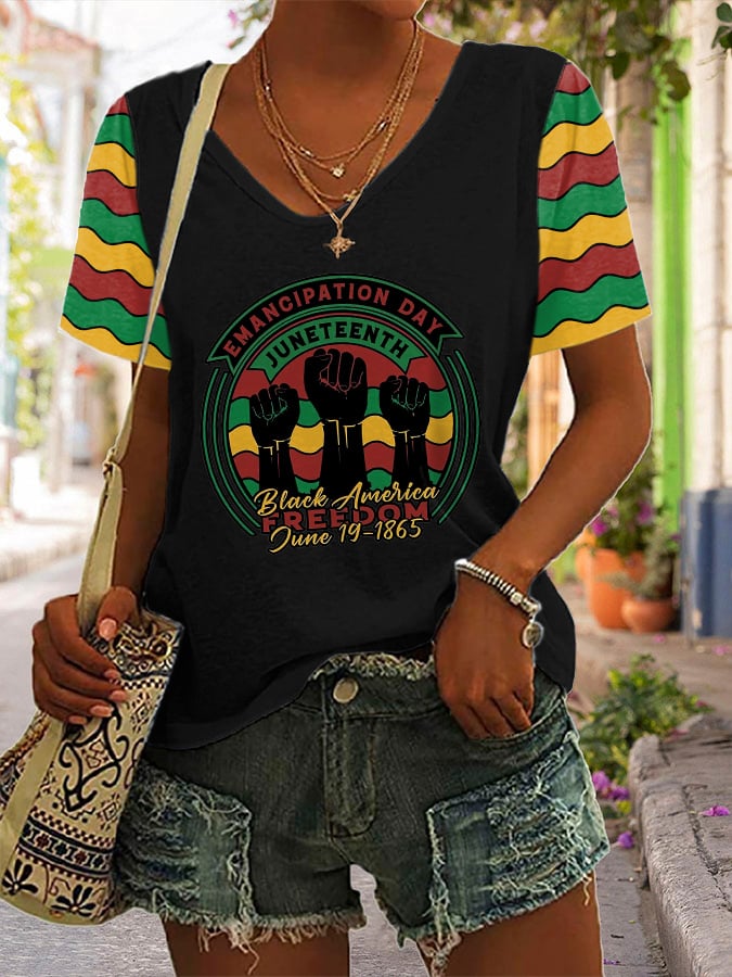 Women'S Casual Emancipation Black America Juneteenth Short-Sleeved T-Shirt 