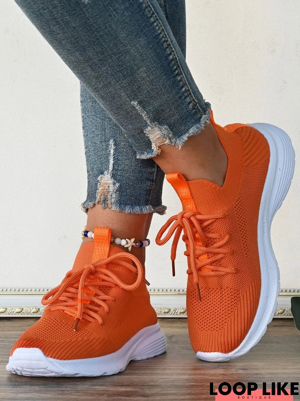 Breathable Mesh Fabric Lace-up Decor Sneakers