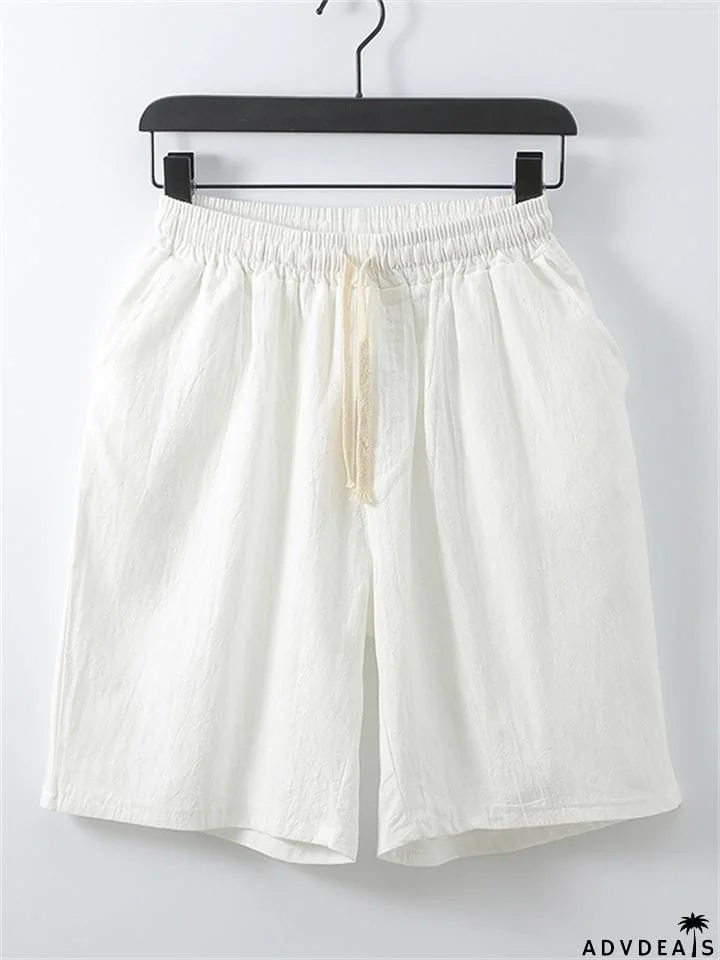 Cotton And Linen Casual Shorts Retro Simple Style Loose Straight Shorts