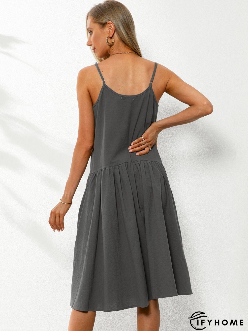 U-Neck Cotton-Blend Sleeveless Solid Weaving Dress | IFYHOME