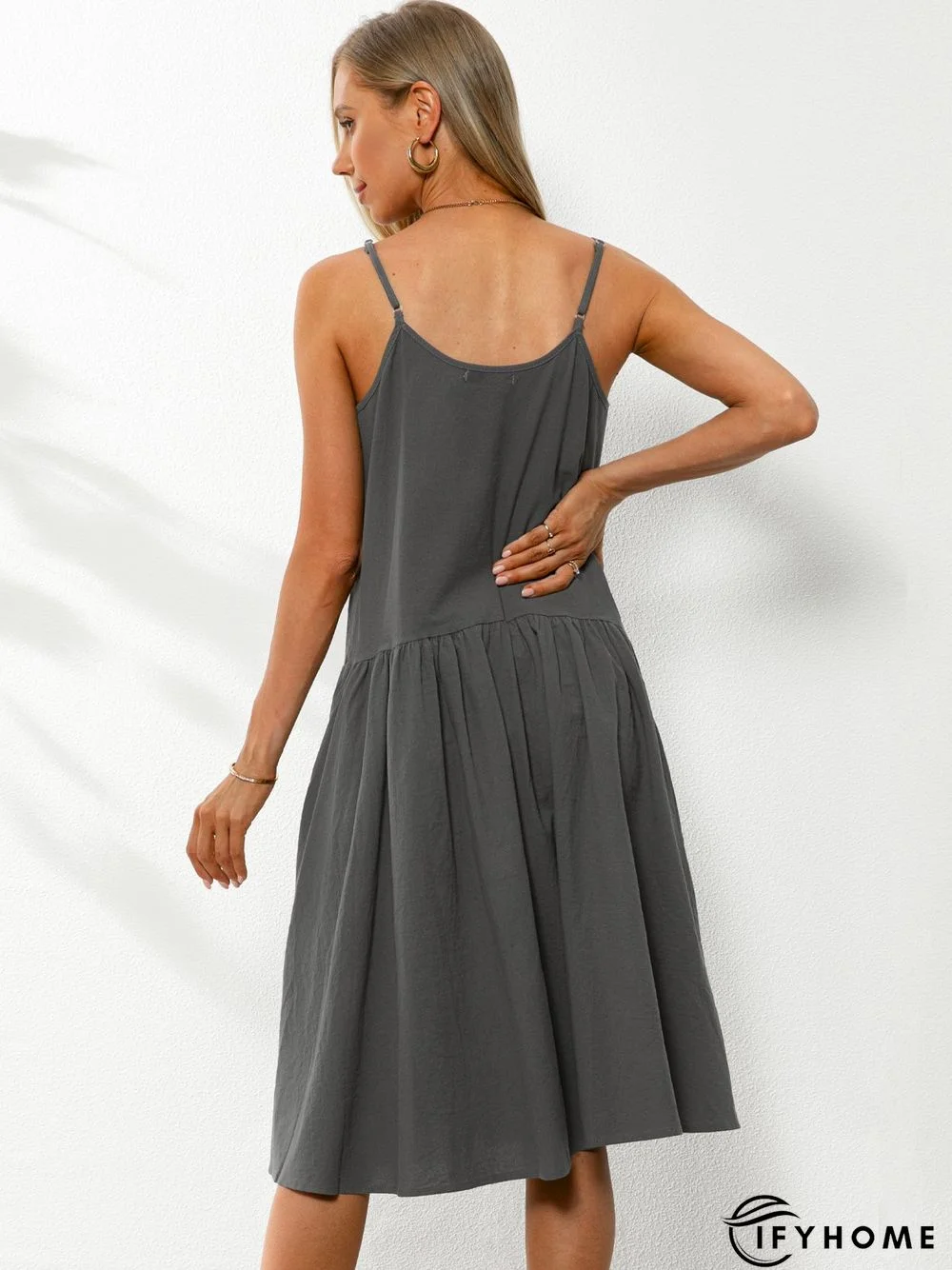 U-Neck Cotton-Blend Sleeveless Solid Weaving Dress | IFYHOME