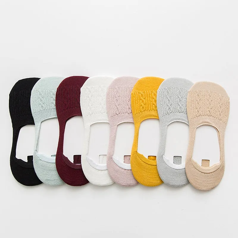 Candy Color Invisible Non-slip Low Cut Socks Fashion Women Casual Cotton Breathable Ankle Boat Socks 5Pairs