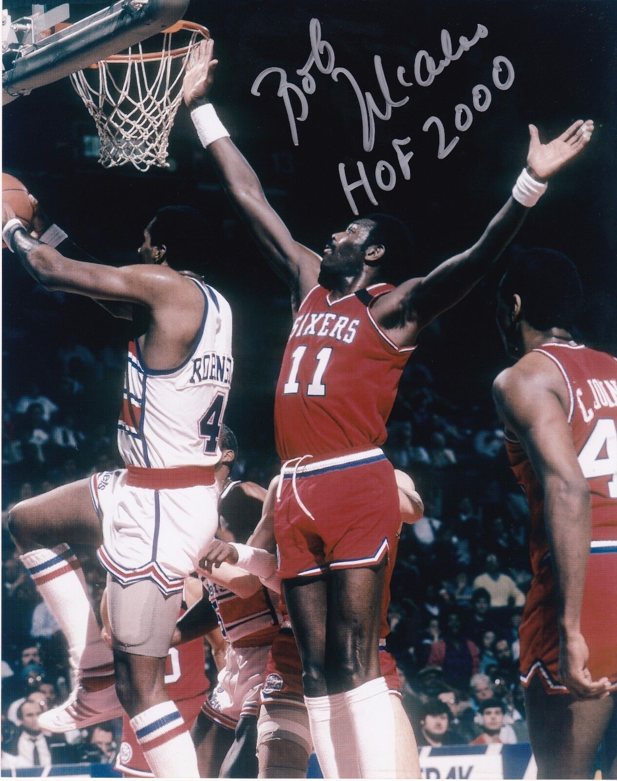 BOB MCADOO PHILADELPHIA 76ERS HOF 2000 ACTION SIGNED 8x10