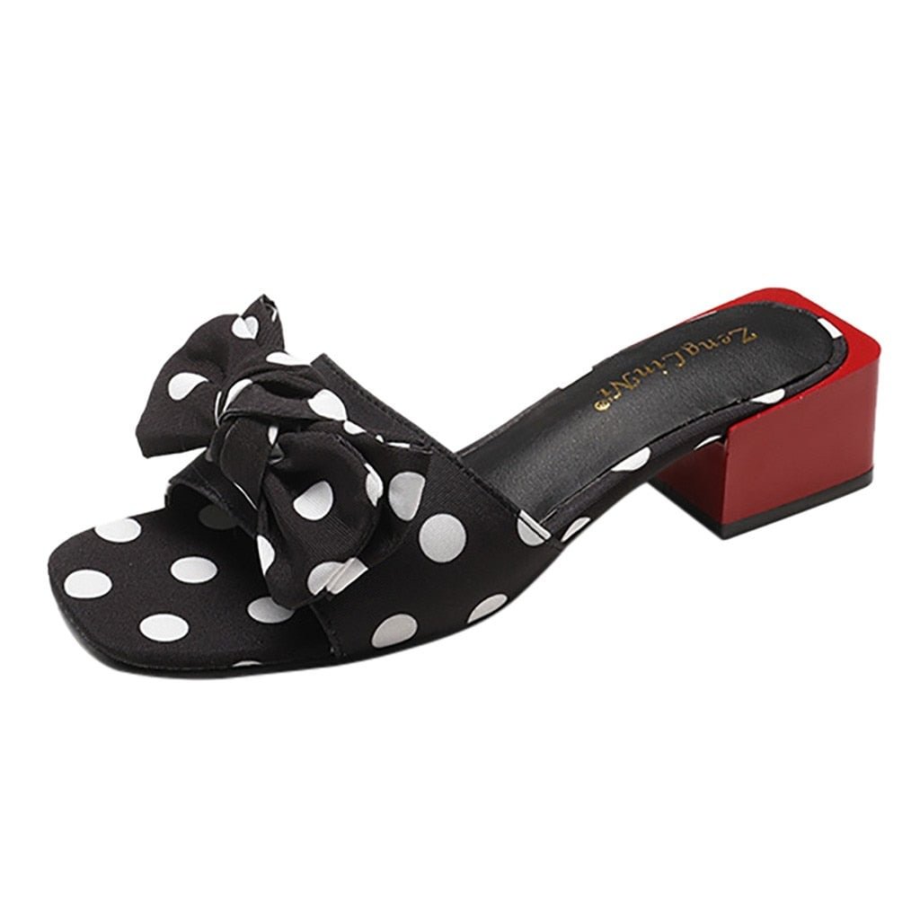 Women Peep Toe Casual Bow Knot Pot Square Heels Summer Slipper Slip on Breathable Beach Summer Sandals Shoes        X1217