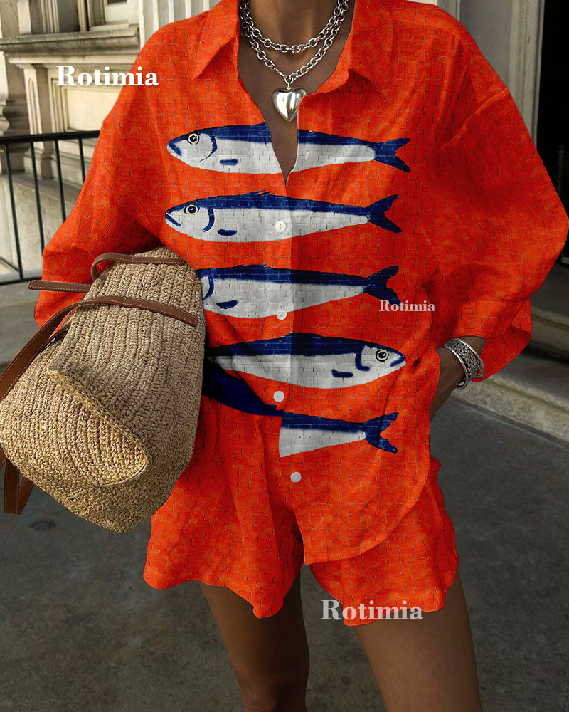 Abstract Fish Print Wave Edge Mini Dress