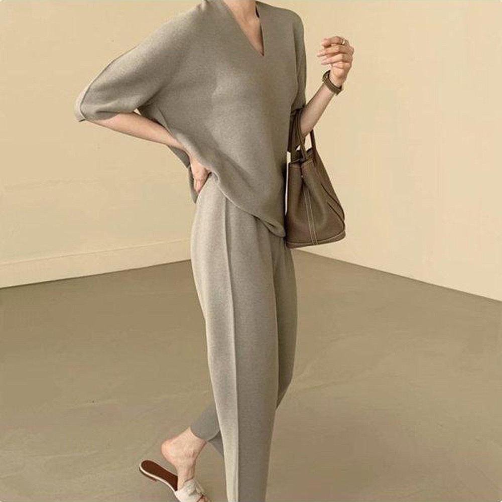 Comfy Elegance V-Neck Top and Ankle Length Pant Set