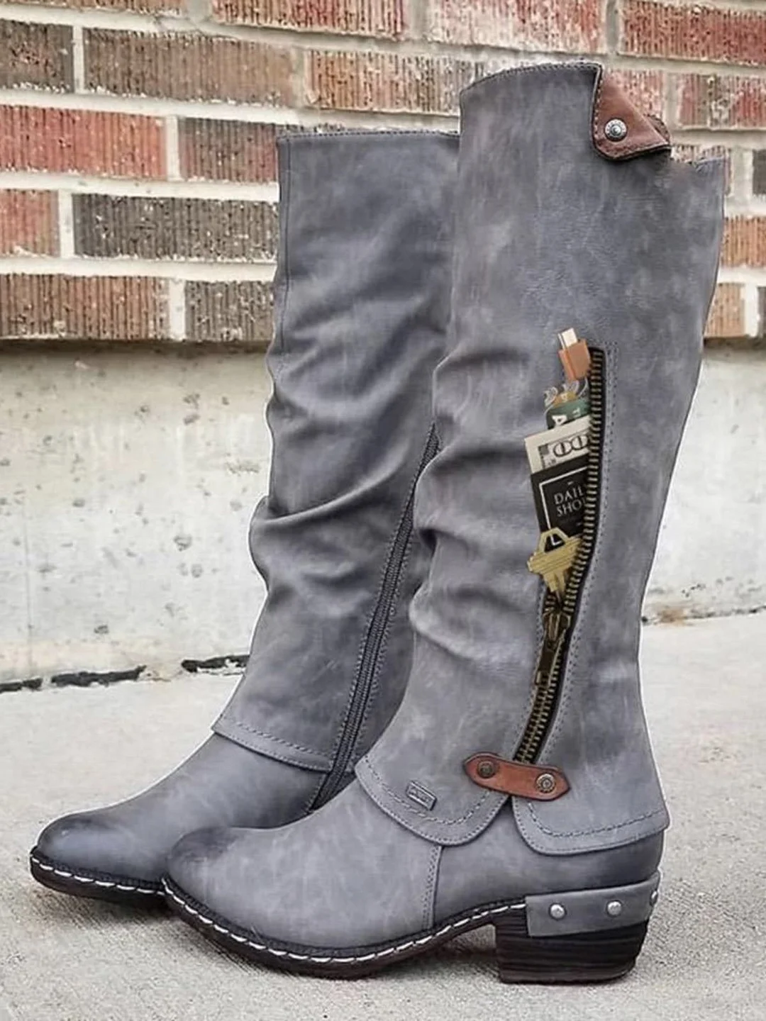 Vintage Casual Pleated Zip Riding Boots | IFYHOME