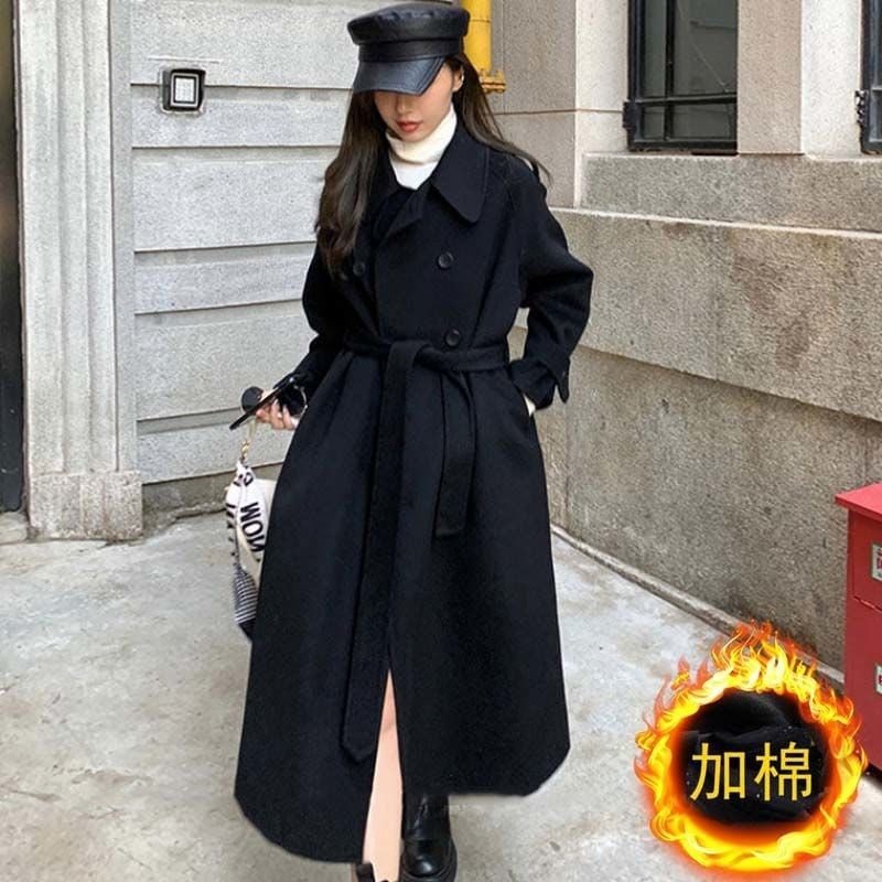 White Woolen Coat Women's Korean Version Loose 2021 New Mid Autumn Long Fashionable Tweed Thickened Coat