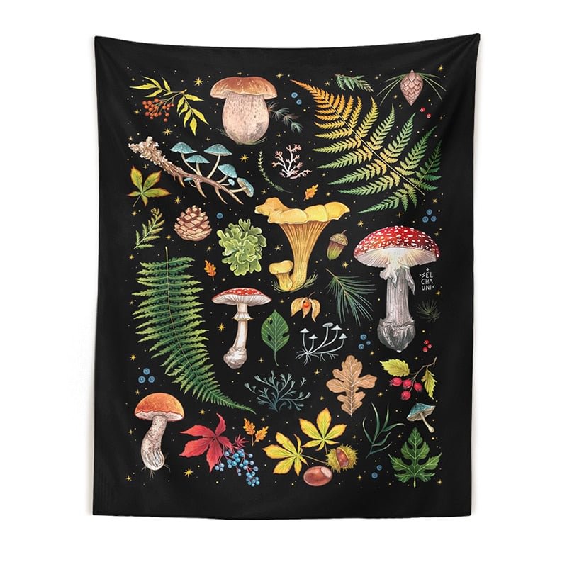 Mushroom Tapestry Botanical Wall Hanging Mushroom Chart Boho Vertical Aesthetic Tapestries for Bedroom Living Room Decor