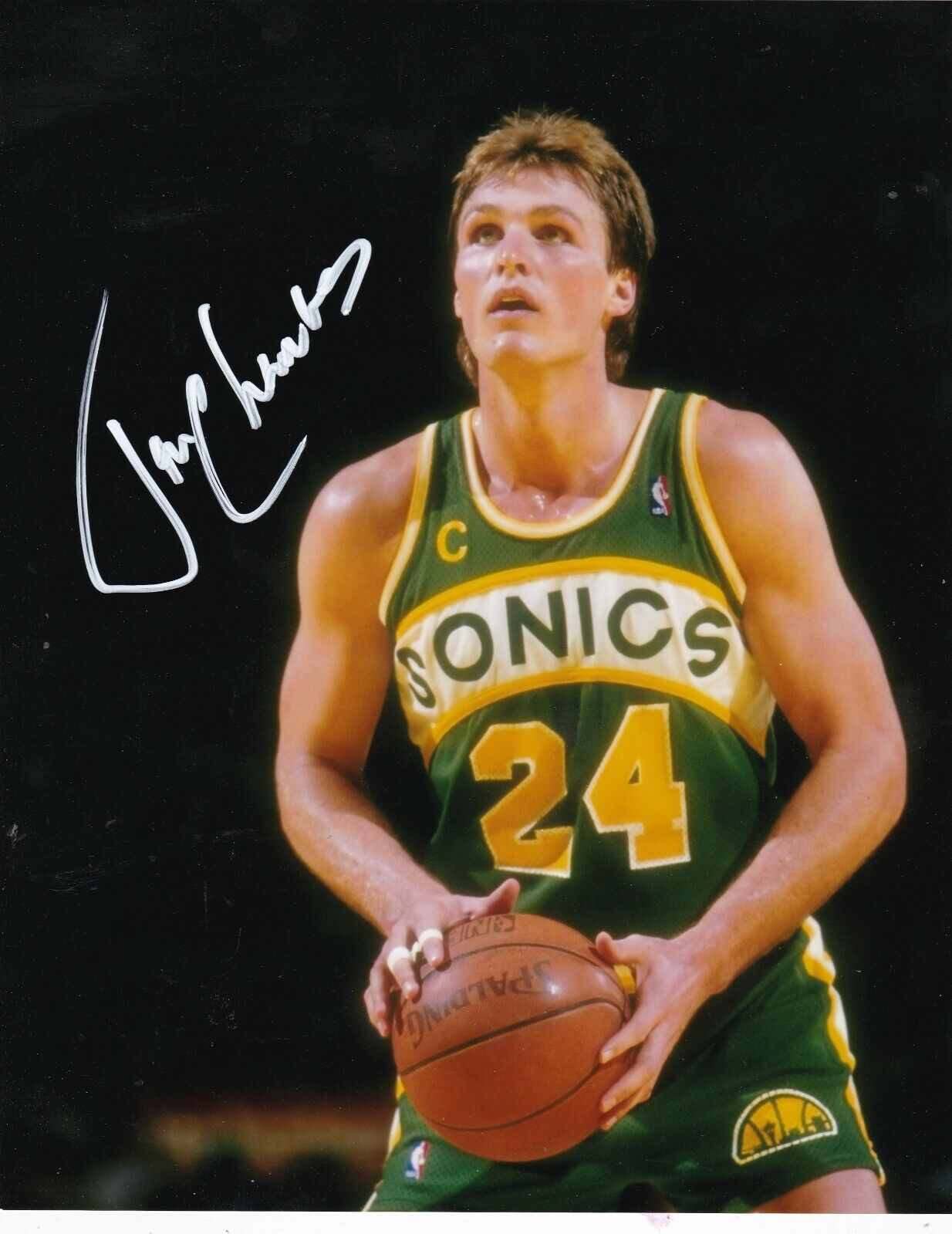 TOM CHAMBERS SEATTLE SUPER SONICS ACTION SIGNED 8x10