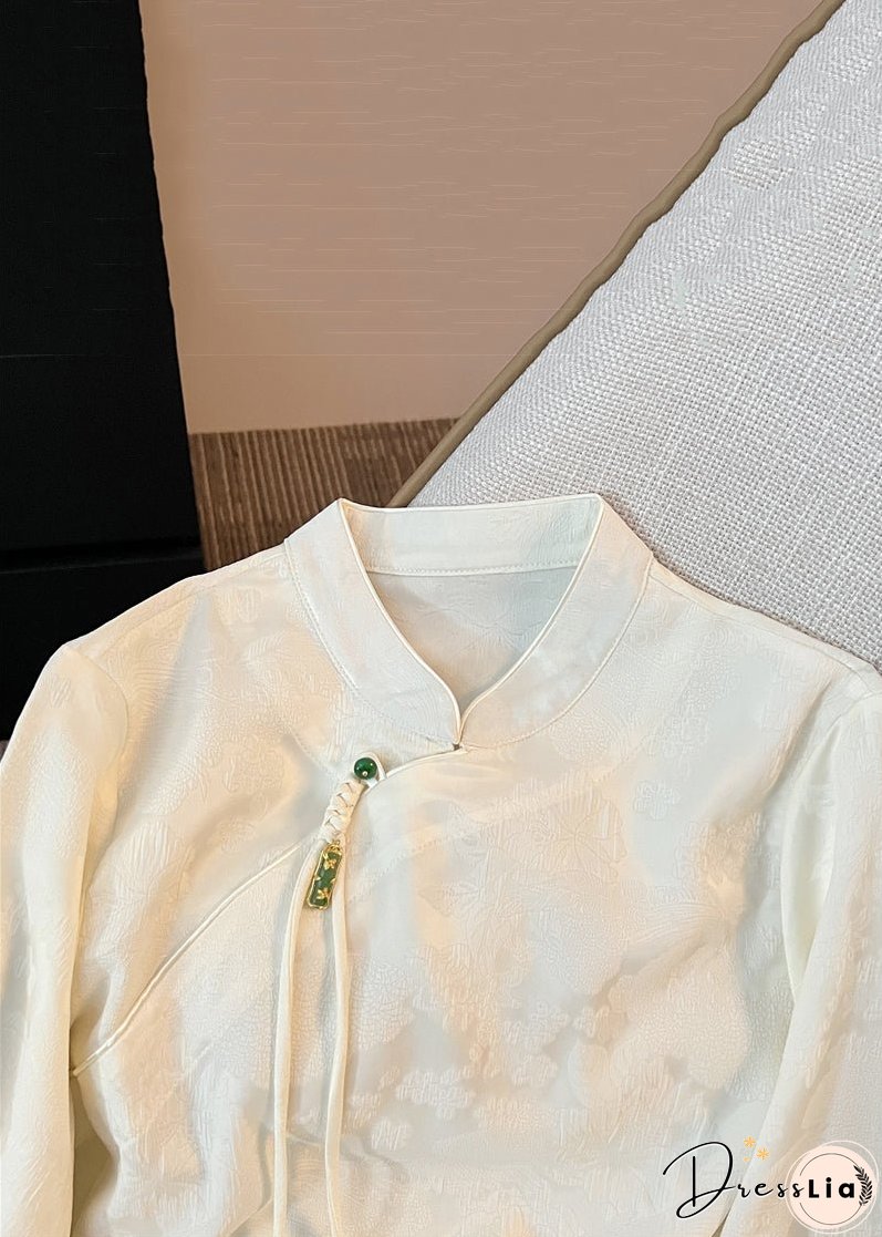 Loose White Stand Collar Button Silk Shirts Fall