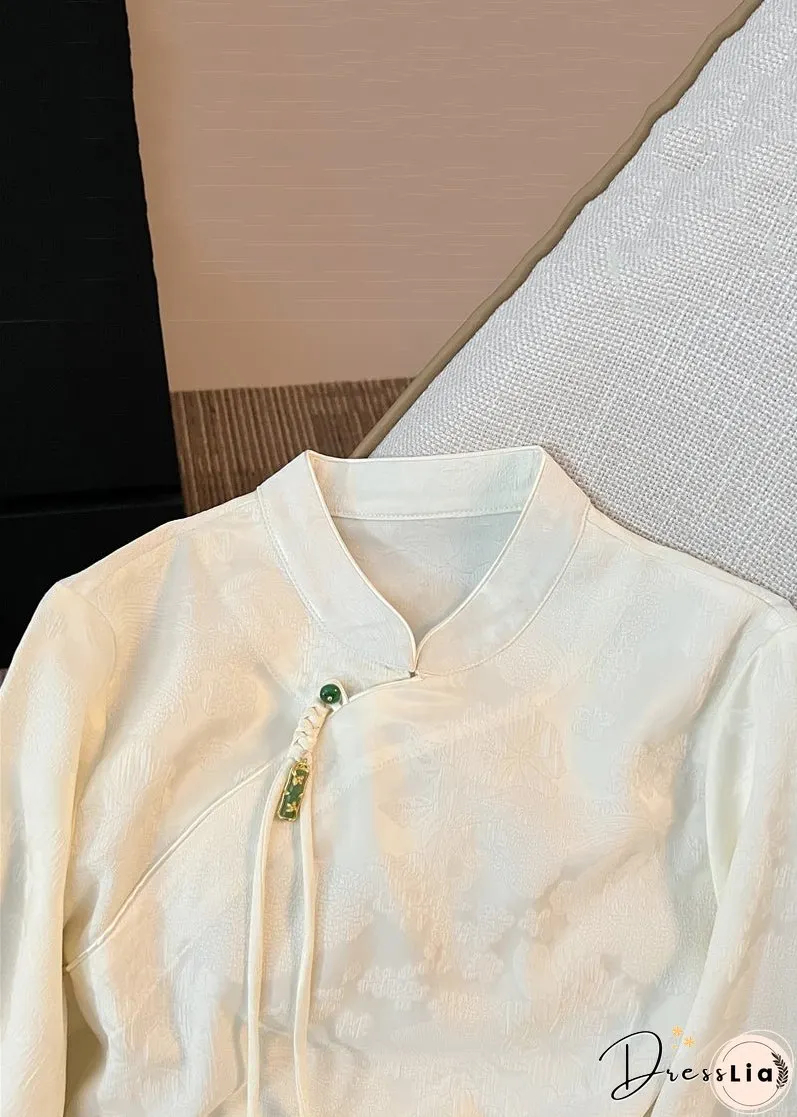 Loose White Stand Collar Button Silk Shirts Fall