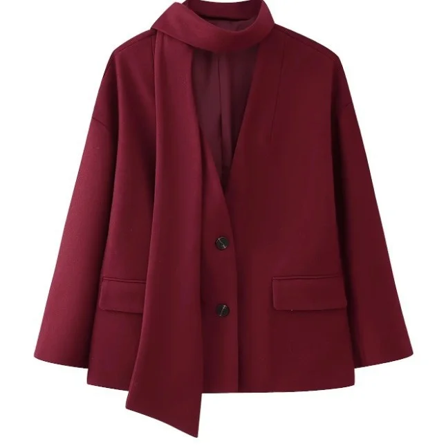 Nigikala Nigikala Women's Explosive Single-Row Buckle Scarf Hair Coat