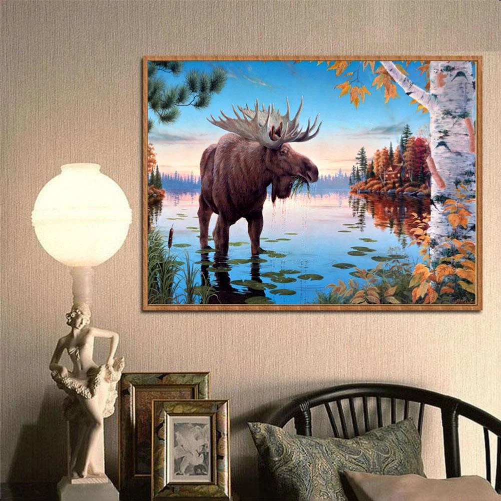 Diamond Painting - Full Round Drill - Lakeside Elk(40*30cm)