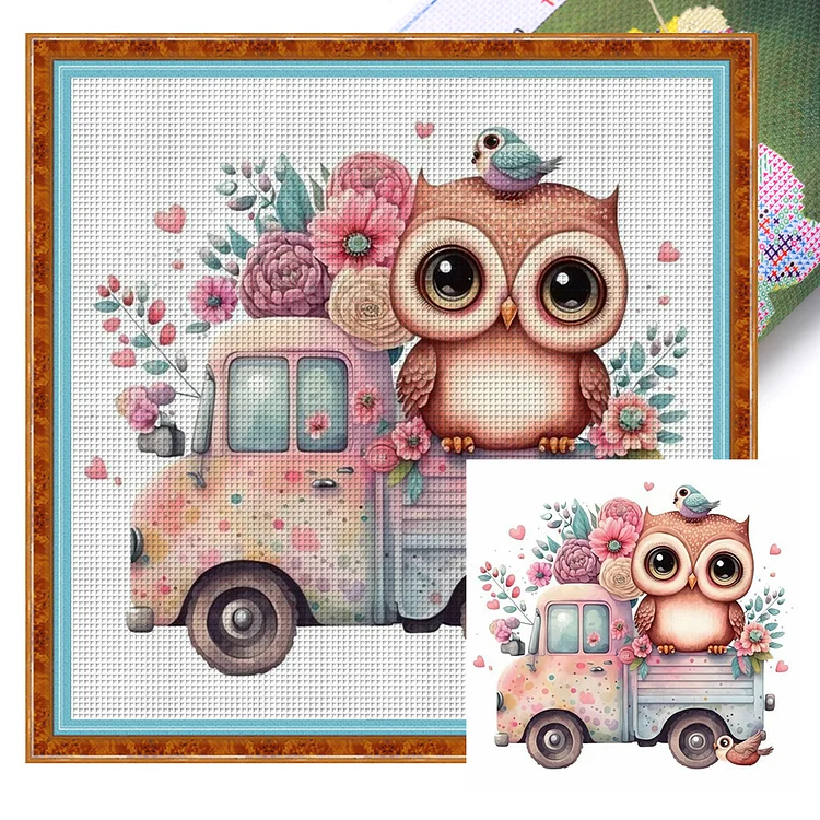 Pink Owl On Float 11CT Stamped Cross Stitch 50*50CM