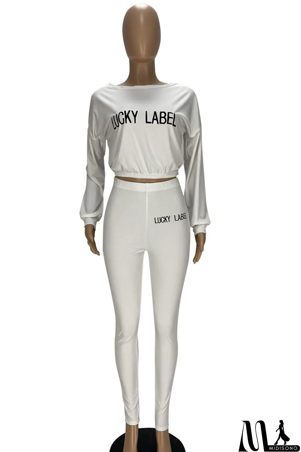 MidiSono - White Fashion Casual Pit Article Fabrics Letter Embroidered Boat Neck Two Pieces