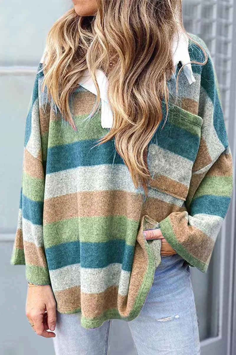 Striped Contrast Sweatshirt Tops