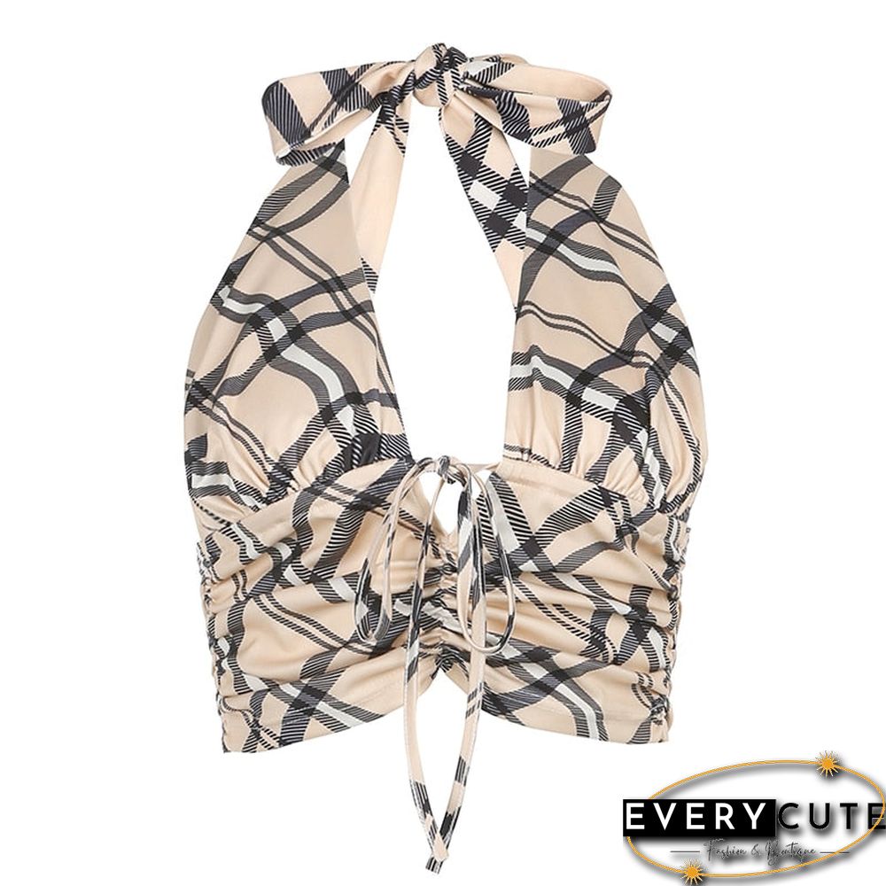 Vintage Retro y2k Crop Tops for Women Sexy Backless Ribbed Lace-up Camisole Harajuku Aesthetic 90s Halter Tops Tee Cuteandpsycho