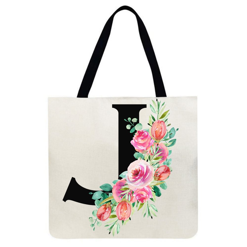 Linen Tote Bag - Alphabet Flowers