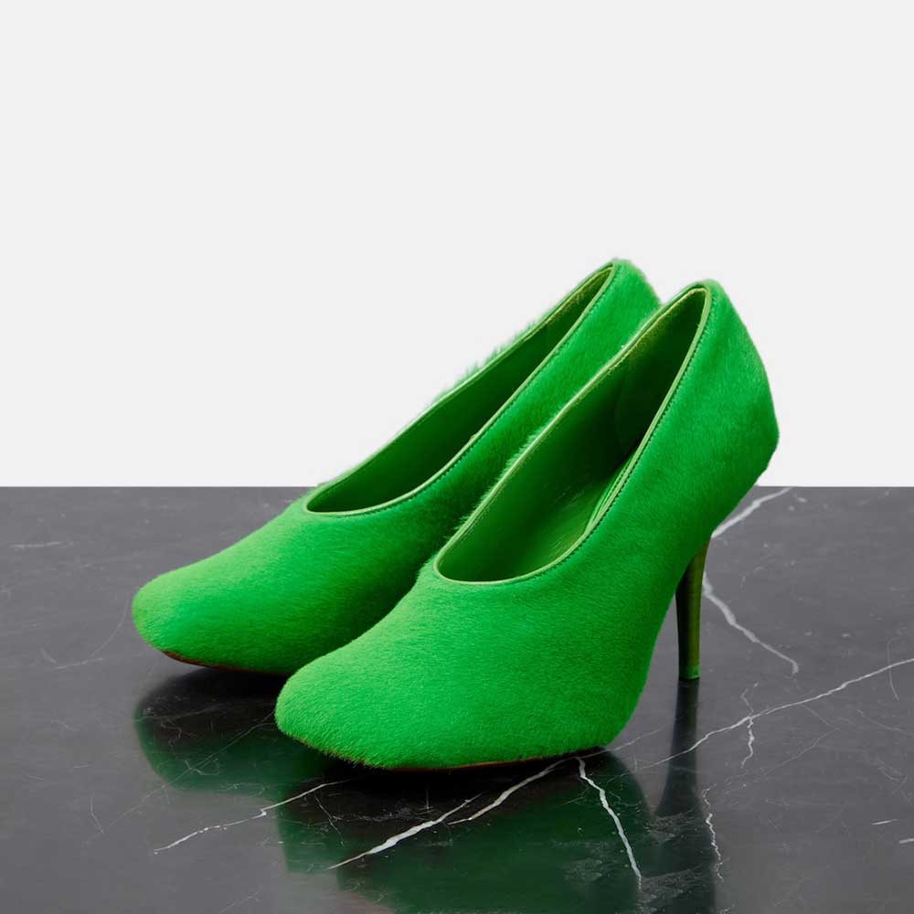 Green Faux Fur Closed Toe 4'' Stiletto Heel Slip-On Pumps Nicepairs