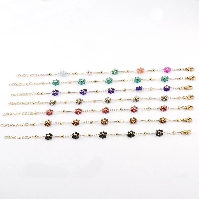 Fashion Flower Artificial Crystal Titanium Steel Beaded Plating 18k Gold Plated Bracelets Necklace