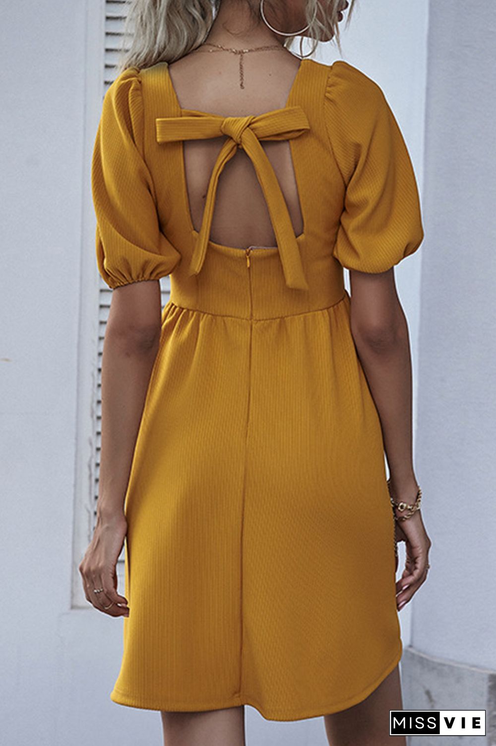 Fashion Elegant Solid Split Joint V Neck A Line Dresses