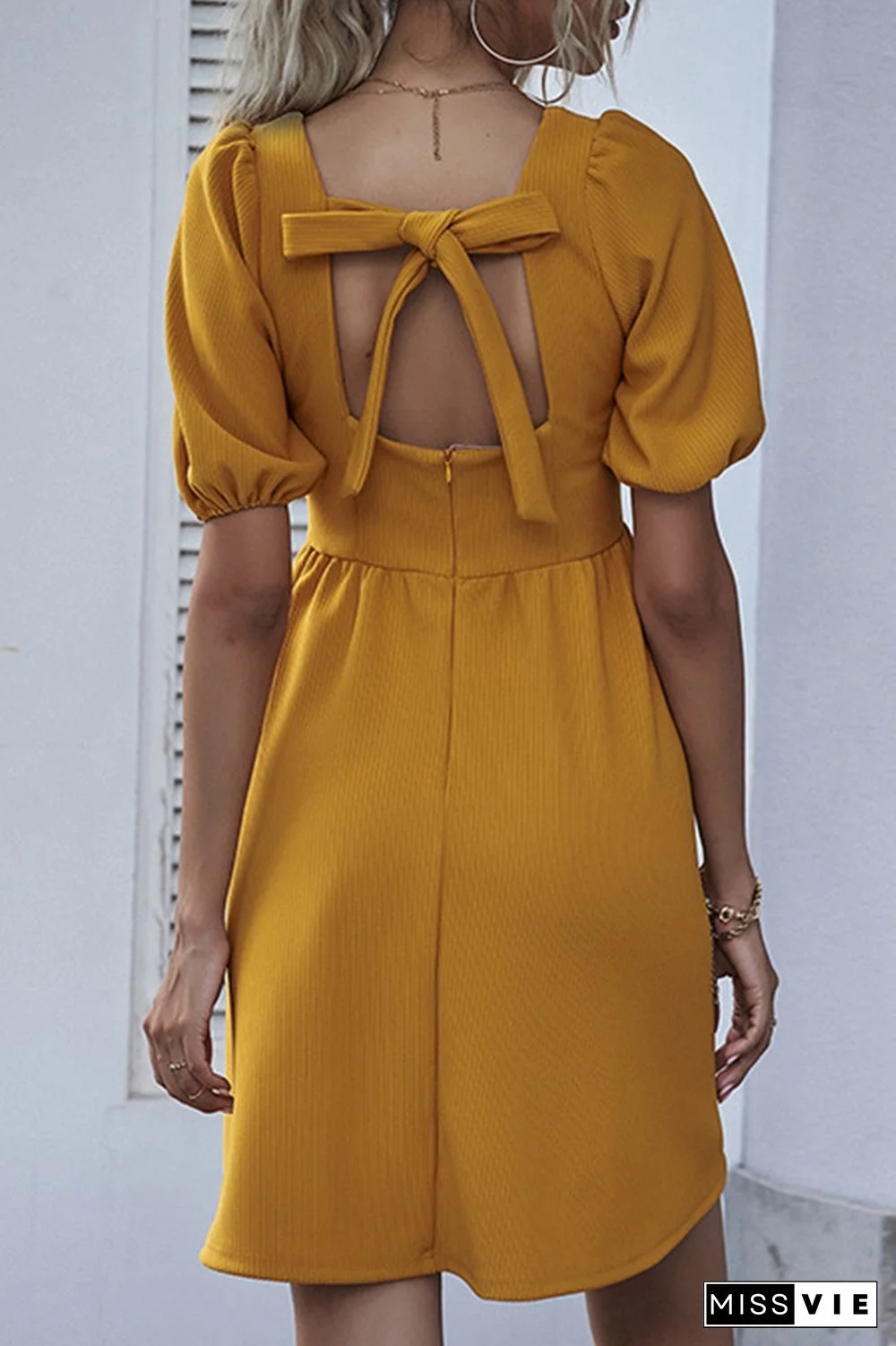 Fashion Elegant Solid Split Joint V Neck A Line Dresses