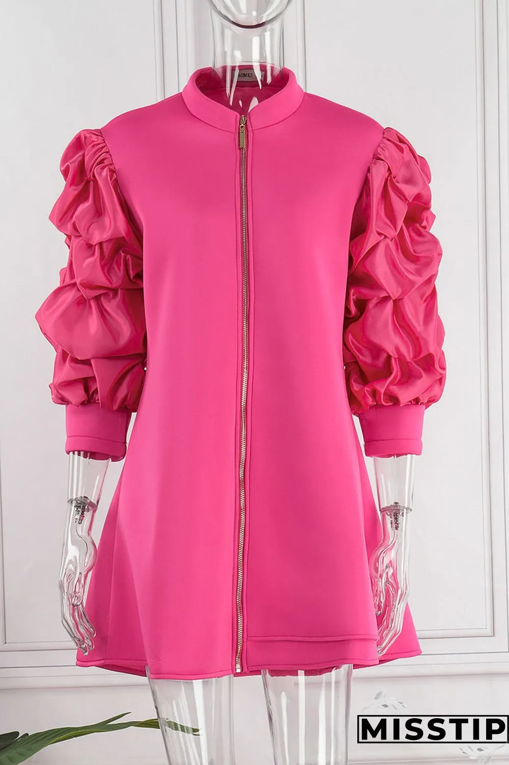 Orange Red Casual Sweet Elegant Solid Patchwork Fold Zipper Collar Line Plus Size Dress