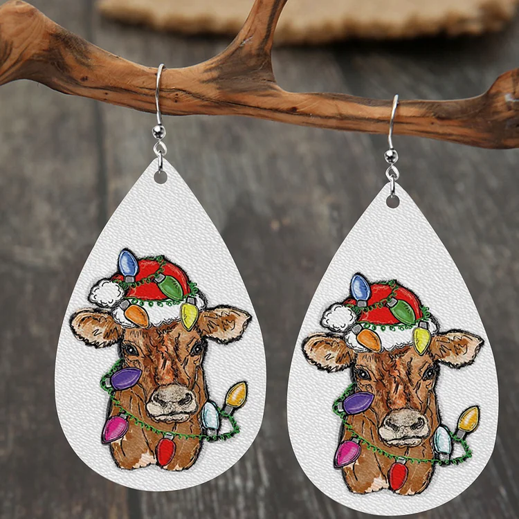 ANB -  Christmas Cow Leather Earrings