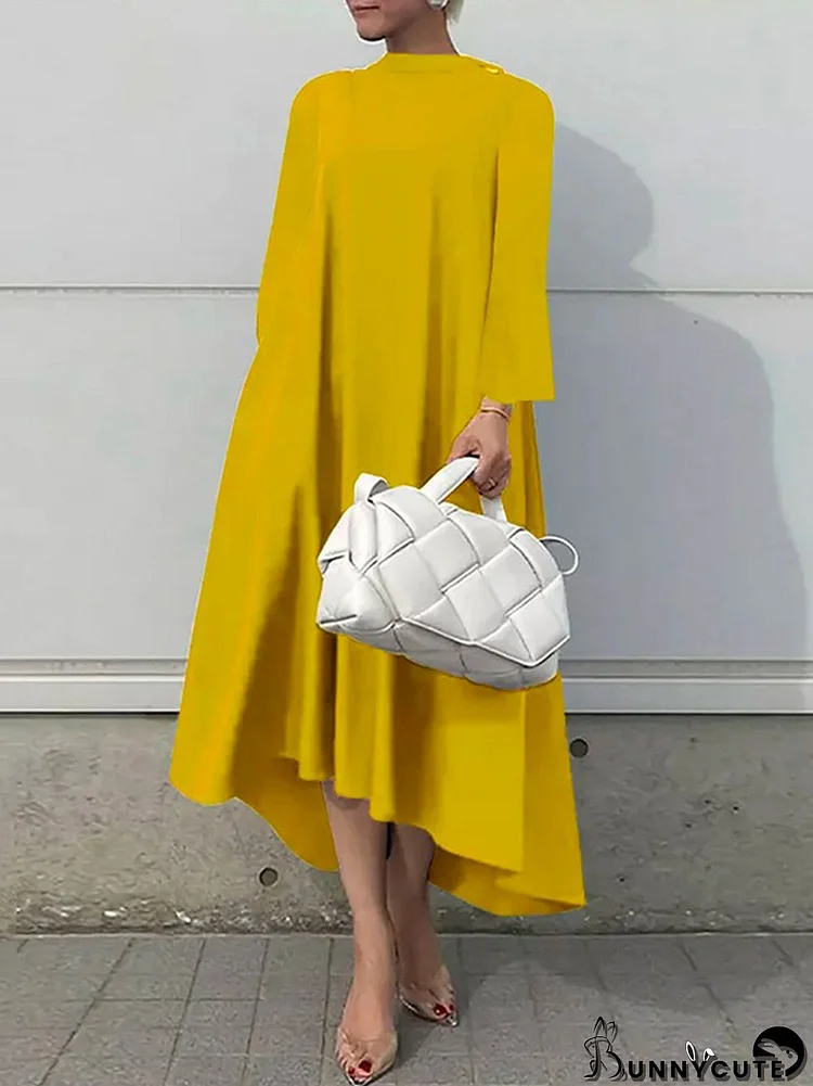 Casual Long Sleeves High-Low Solid Color Maxi Dresses