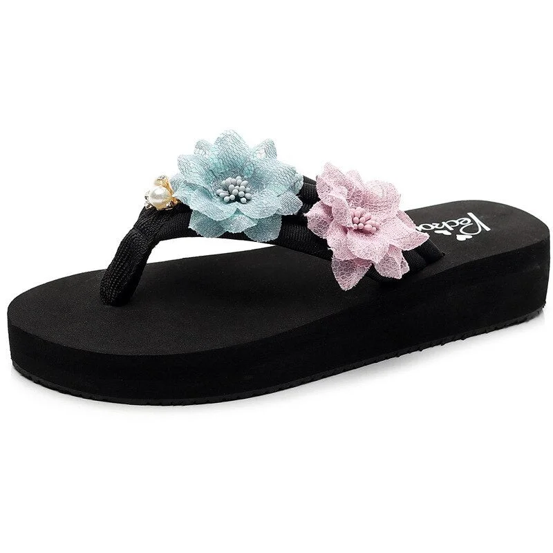 Women Sandals Flowers Slipper Summer Flip Flops Slipper Ladies Platform Female Shoes Slide Wedges High Heel Beach Slipper hy461