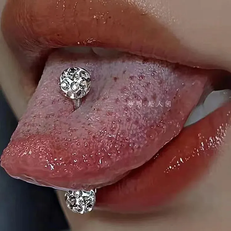 16mm Stainless Steel Shiny Rhinestone Tongue Ring
