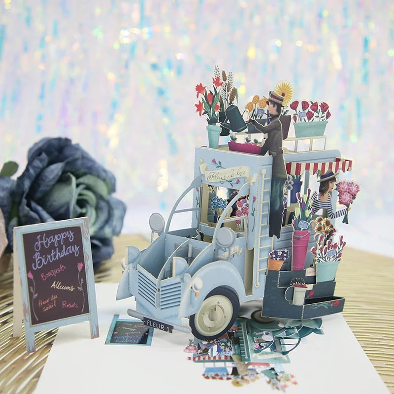 New 3D Pop UP Happy Birthday Cake Invitations Greeting Cards Kids Gift Postcard Vehicle Miniatures Customizable Thank You Card