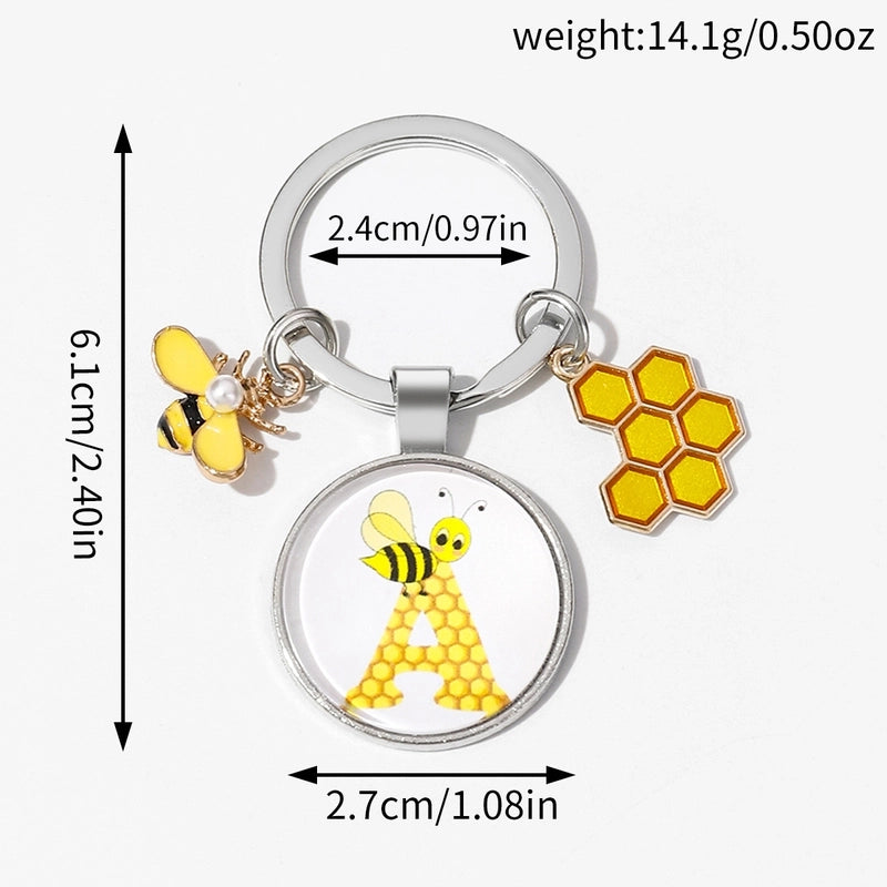 Pastoral Letter Bee Glass Metal Unisex Keychain
