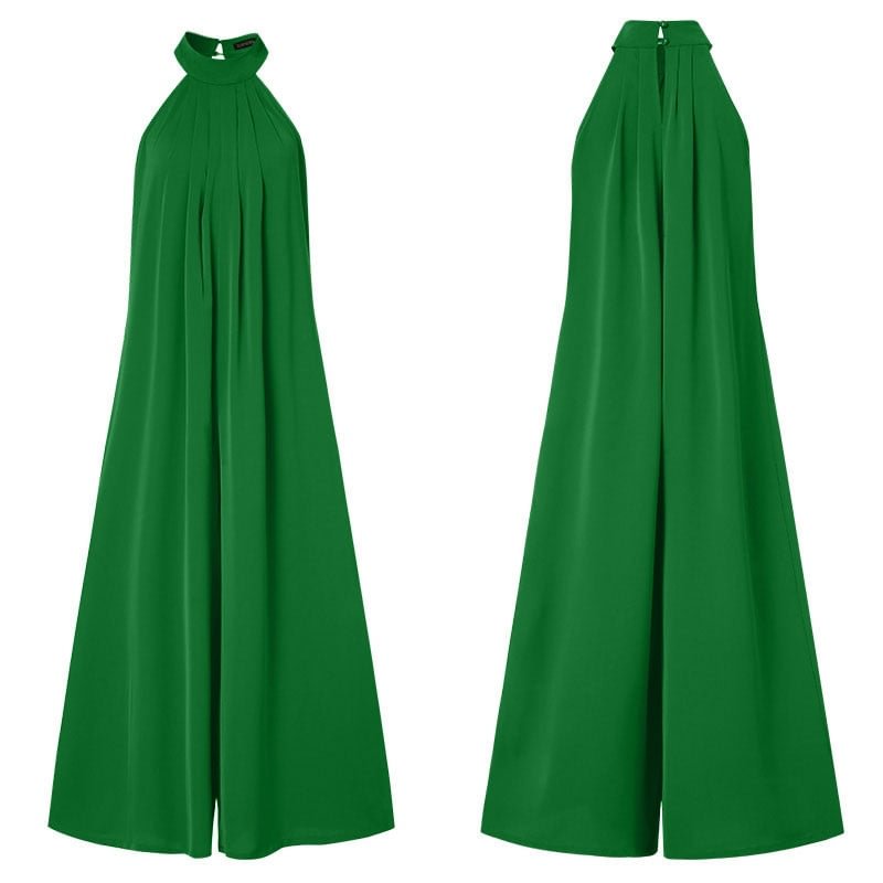 2022 ZANZEA Fashion Women Jumpsuits Summer Pleated Wide Leg Overalls Casual Solid Sleeveless Loose Button Up Oversized Rompers