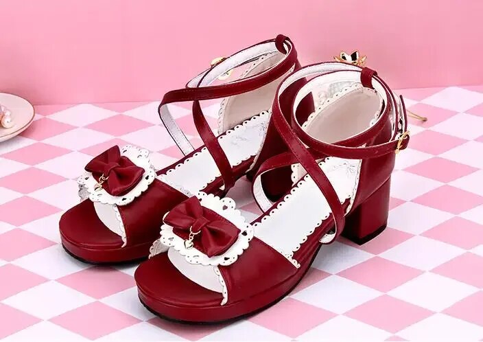 VCshoesWoman Mori Girl Lolita Cosplay Shoes Lady Mid Heels Pumps Women Princess Dress Sandals Bowties