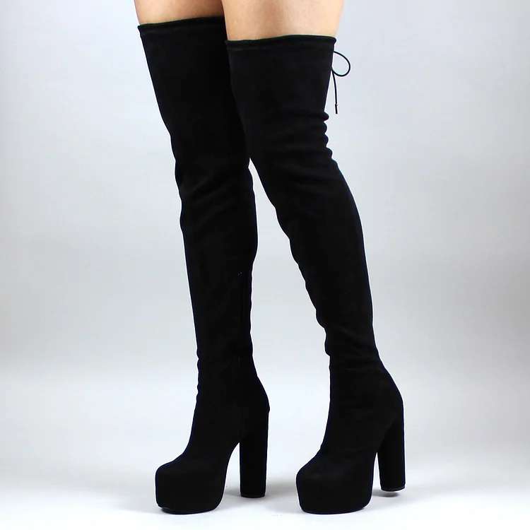 Black Long Boots Suede Thigh-high Platform Boots for Women |FSJ Shoes