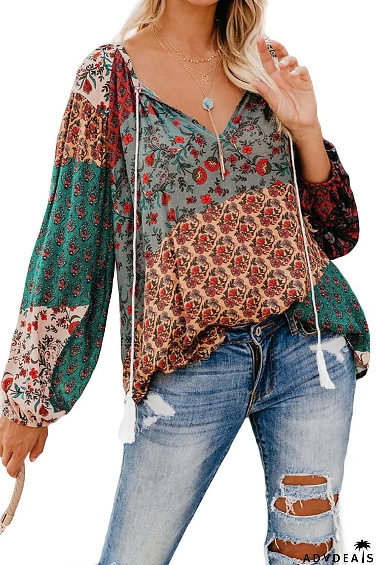 Floral Print Peasant Blouse