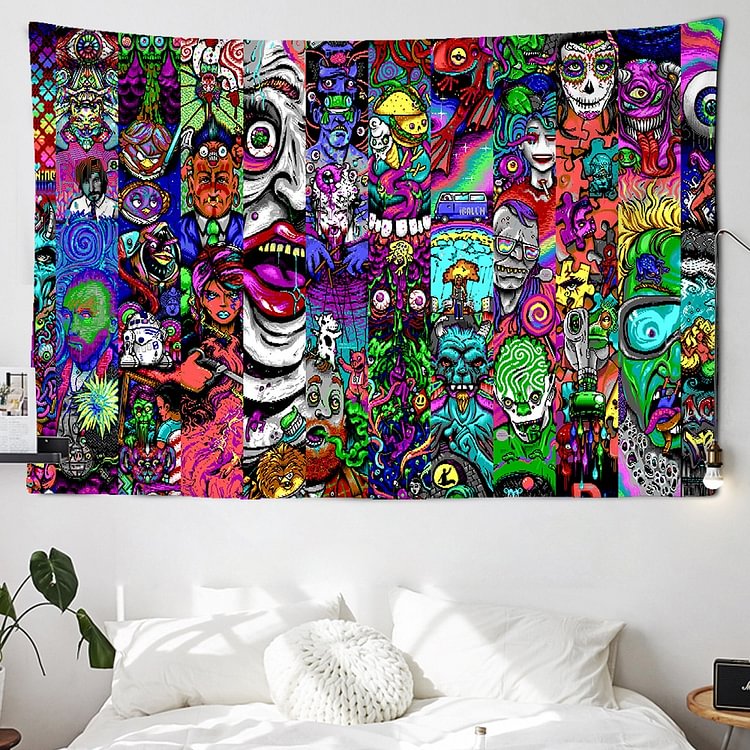 Psychedelic Hippie Tapestry Graffiti Wall Hanging Monster Demon Alien Printing Wall Carpets Dorm Home Decor
