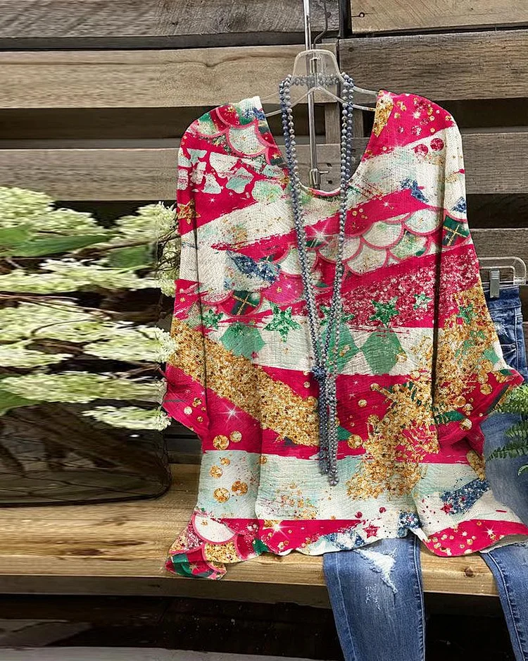 Women's Patchwork Sequin Print Long-Sleeved Tops
