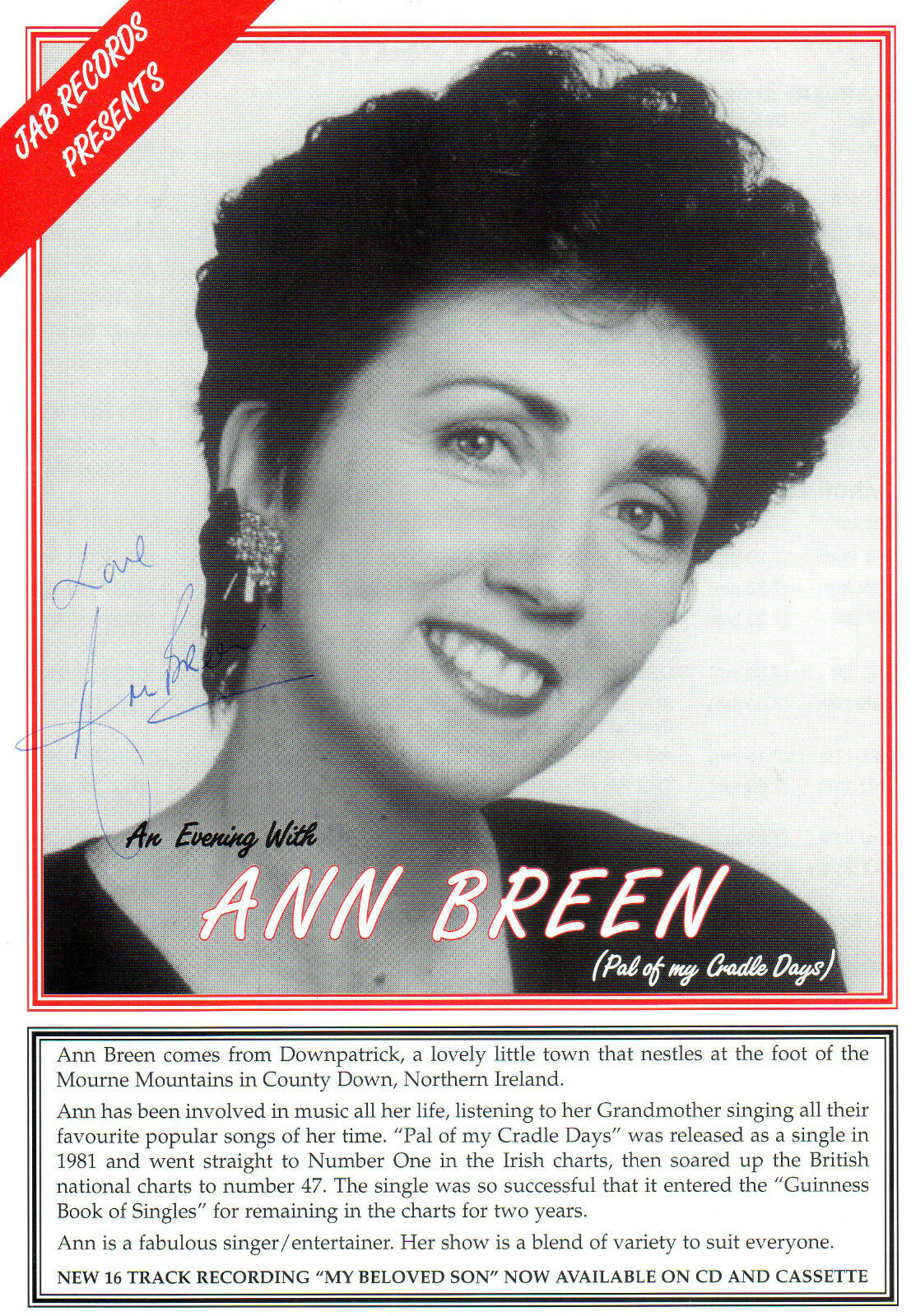 ANN BREEN AUTOGRAPHED FLYER IRISH POP MUSIC