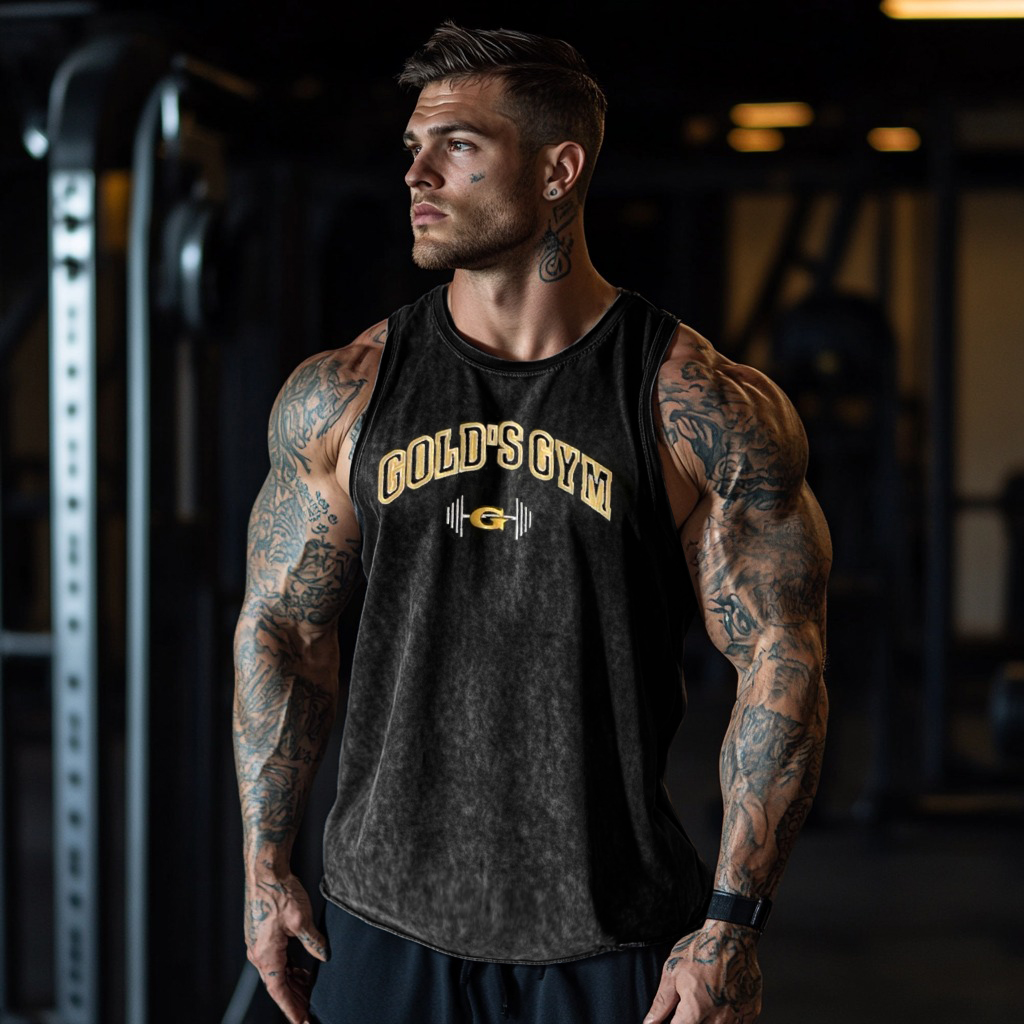 Retro Gym Gold Logo Washed Used Tank Top