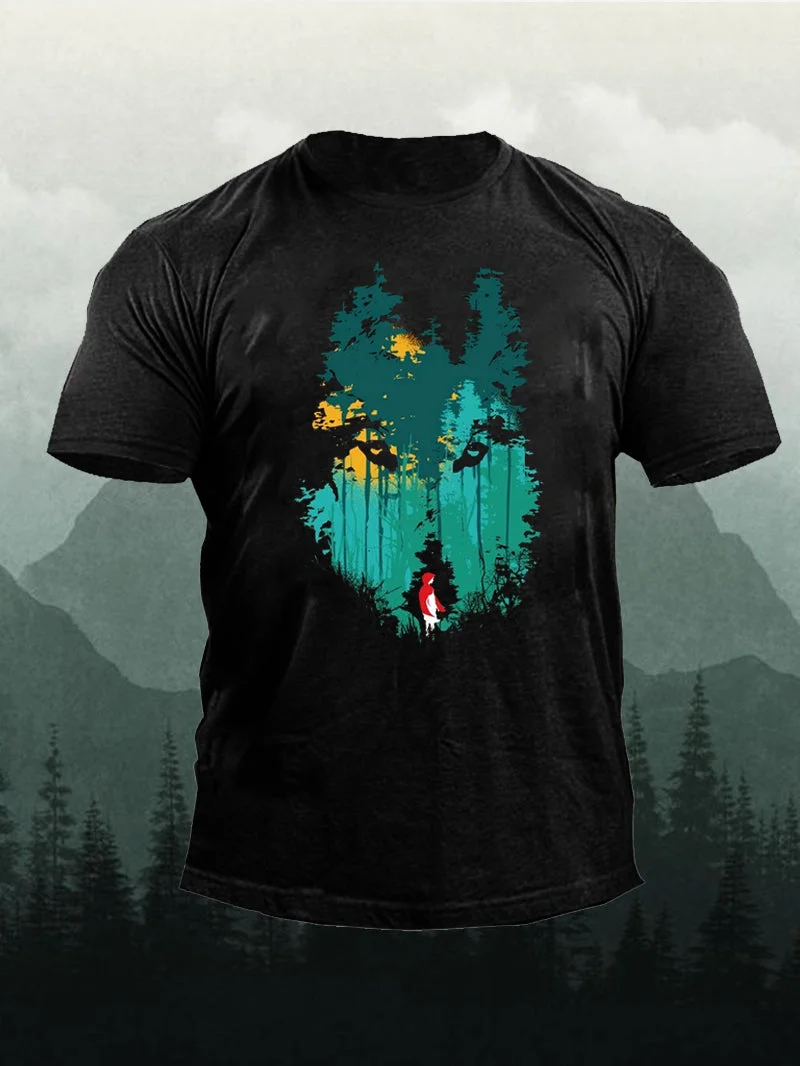 Men's Forest Green Wolf Short-Sleeved Shirt in  mildstyles